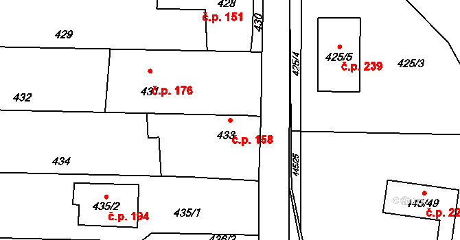 Šebrov 158, Šebrov-Kateřina na parcele st. 433 v KÚ Šebrov, Katastrální mapa