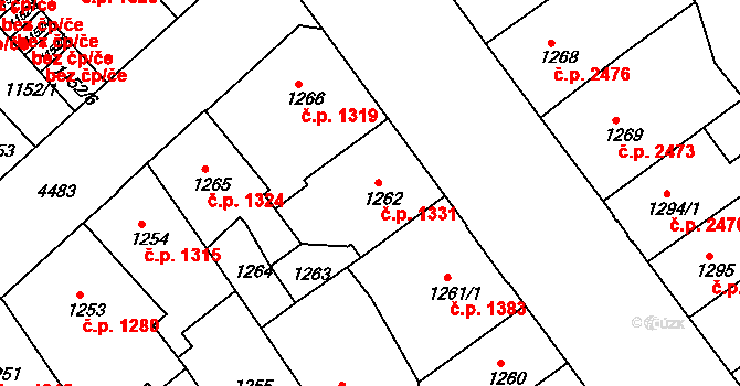 Teplice 1331 na parcele st. 1262 v KÚ Teplice, Katastrální mapa