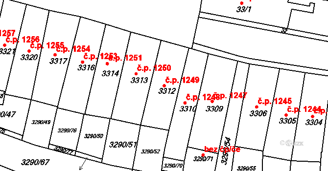 Frýdek 1249, Frýdek-Místek na parcele st. 3312 v KÚ Frýdek, Katastrální mapa