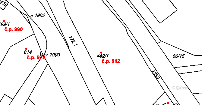 Litovel 912 na parcele st. 442/1 v KÚ Litovel, Katastrální mapa