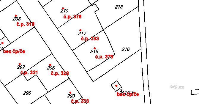 Svatava 379 na parcele st. 215 v KÚ Svatava, Katastrální mapa