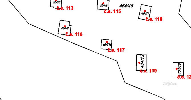 Tatrovice 117 na parcele st. 464/10 v KÚ Křemenitá, Katastrální mapa