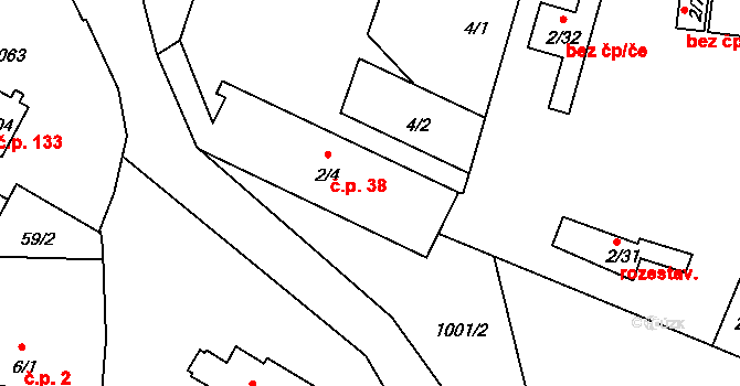 Horní Slivno 38 na parcele st. 2/4 v KÚ Horní Slivno, Katastrální mapa