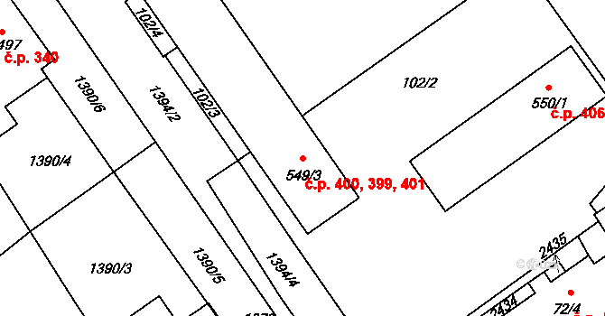 Solnice 399,400,401 na parcele st. 549/3 v KÚ Solnice, Katastrální mapa