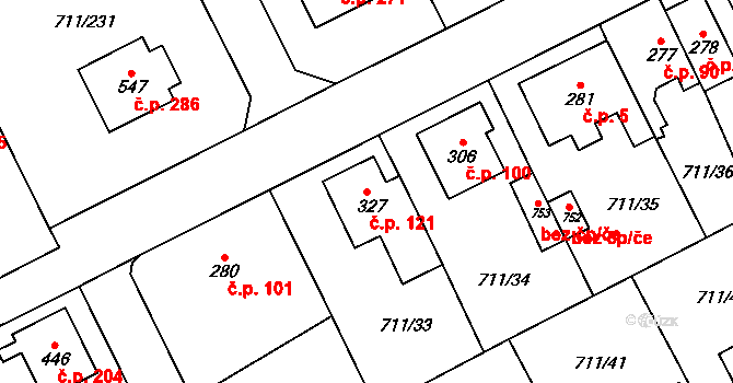 Daliměřice 121, Turnov na parcele st. 327 v KÚ Daliměřice, Katastrální mapa