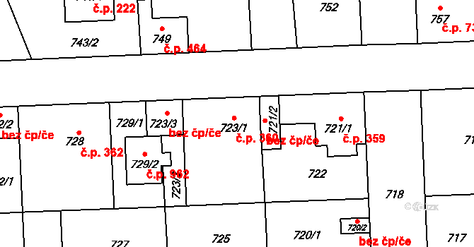 Libuš 360, Praha na parcele st. 723/1 v KÚ Libuš, Katastrální mapa