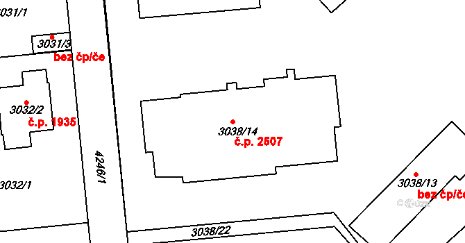 Dejvice 2507, Praha na parcele st. 3038/14 v KÚ Dejvice, Katastrální mapa