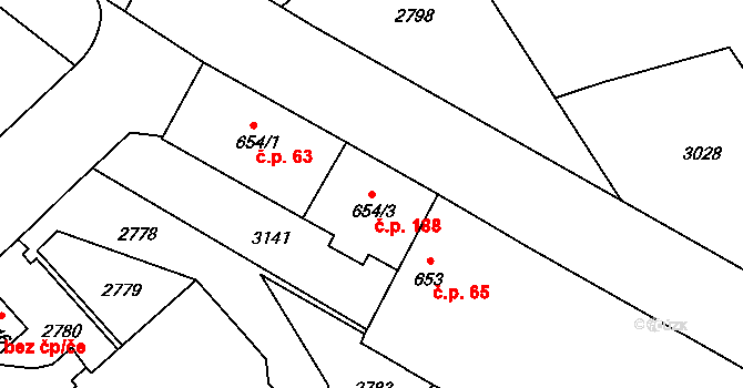 Horní Předměstí 188, Trutnov na parcele st. 654/3 v KÚ Trutnov, Katastrální mapa