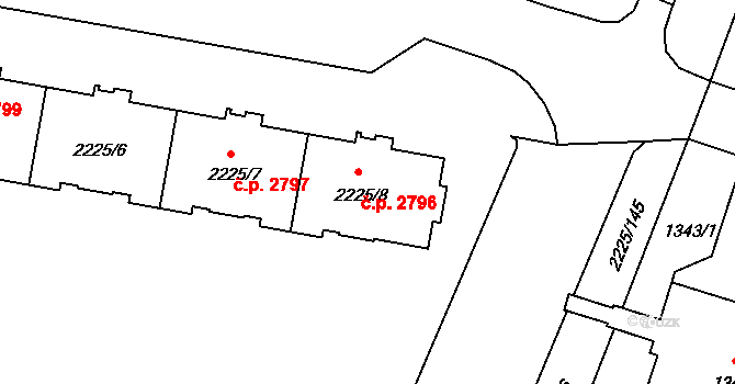 Záběhlice 2796,2797, Praha na parcele st. 2225/8 v KÚ Záběhlice, Katastrální mapa