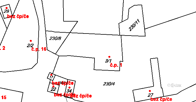 Homole 1, Drhovy na parcele st. 3/1 v KÚ Homole u Nechalova, Katastrální mapa