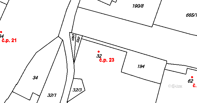 Třebsko 23 na parcele st. 32 v KÚ Třebsko, Katastrální mapa