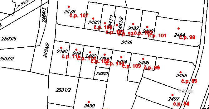 Příbram IV 110, Příbram na parcele st. 2493/1 v KÚ Příbram, Katastrální mapa