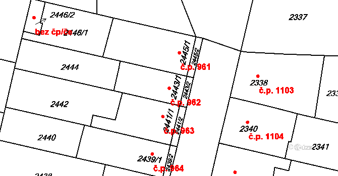 Strážnice 962 na parcele st. 2443/1 v KÚ Strážnice na Moravě, Katastrální mapa