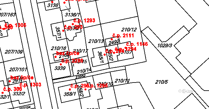 Sezimovo Ústí 294 na parcele st. 365/1 v KÚ Sezimovo Ústí, Katastrální mapa
