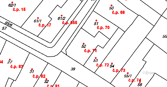 Chomutov 71 na parcele st. 52 v KÚ Chomutov I, Katastrální mapa