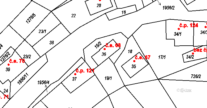 Rynoltice 68 na parcele st. 36 v KÚ Rynoltice, Katastrální mapa