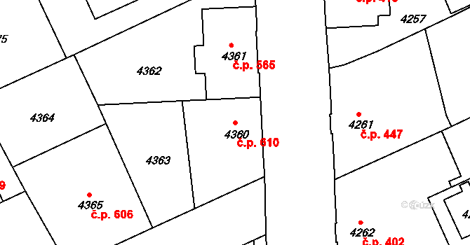 Liberec III-Jeřáb 610, Liberec na parcele st. 4360 v KÚ Liberec, Katastrální mapa