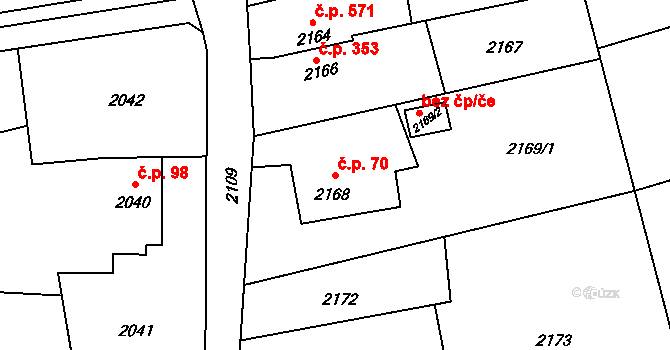 Louky 70, Karviná na parcele st. 2168 v KÚ Louky nad Olší, Katastrální mapa