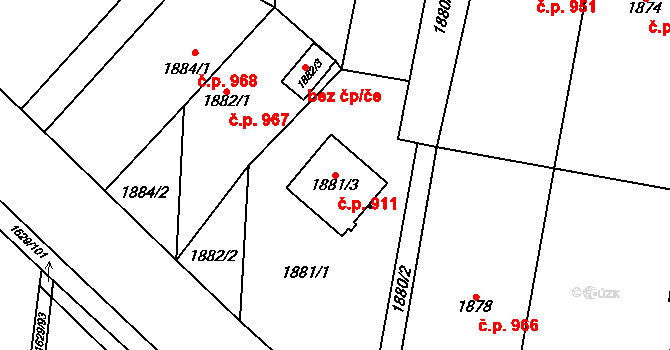 Bludovice 911, Havířov na parcele st. 1881/3 v KÚ Bludovice, Katastrální mapa