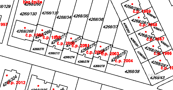 Újezd nad Lesy 2002, Praha na parcele st. 4268/275 v KÚ Újezd nad Lesy, Katastrální mapa