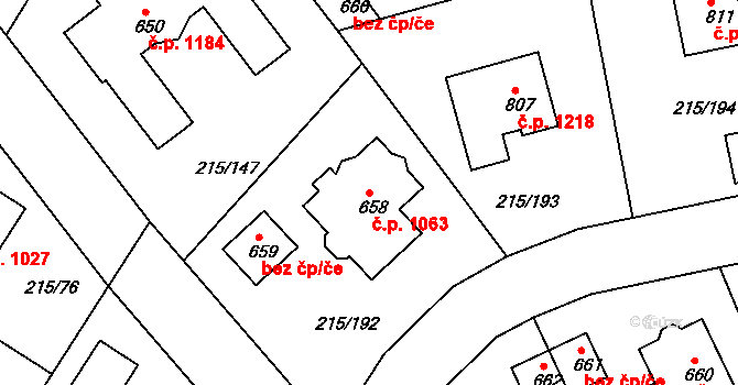 Rudná 1063 na parcele st. 658 v KÚ Hořelice, Katastrální mapa