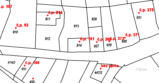 Týnec nad Labem 191 na parcele st. 914 v KÚ Týnec nad Labem, Katastrální mapa