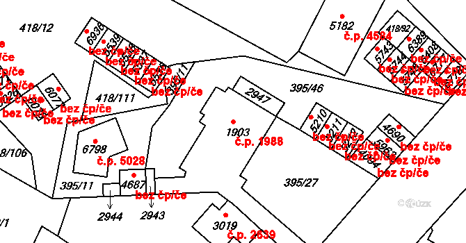 Jablonec nad Nisou 1988 na parcele st. 1903 v KÚ Jablonec nad Nisou, Katastrální mapa