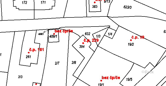 Cerekvice nad Loučnou 229 na parcele st. 394 v KÚ Cerekvice nad Loučnou, Katastrální mapa