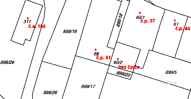 Bežerovice 51, Sudoměřice u Bechyně na parcele st. 59 v KÚ Bežerovice, Katastrální mapa