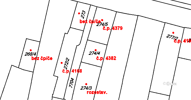 Prostějov 4382 na parcele st. 274/4 v KÚ Prostějov, Katastrální mapa