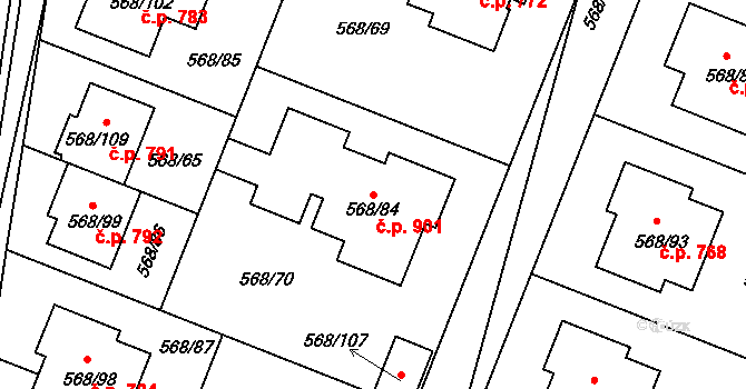 Šeberov 901, Praha na parcele st. 568/84 v KÚ Šeberov, Katastrální mapa