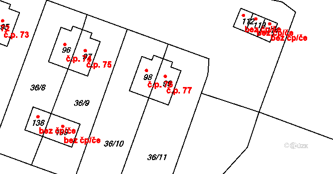 Rudolec 77, Březová na parcele st. 99 v KÚ Rudolec u Březové, Katastrální mapa