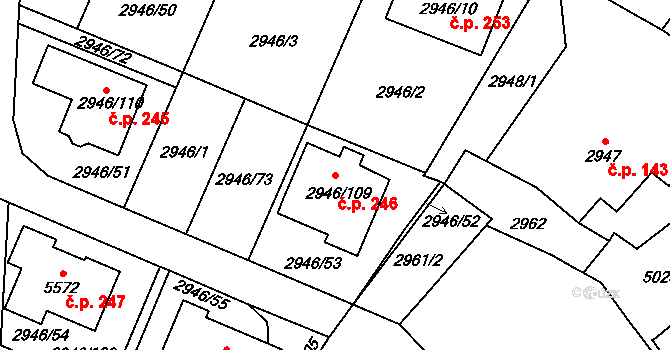 Choceňské Předměstí 246, Vysoké Mýto na parcele st. 2946/109 v KÚ Vysoké Mýto, Katastrální mapa
