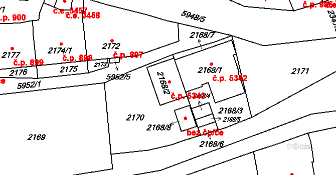 Jihlava 5343 na parcele st. 2168/2 v KÚ Jihlava, Katastrální mapa
