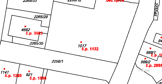 Jablonec nad Nisou 1132 na parcele st. 1017 v KÚ Jablonec nad Nisou, Katastrální mapa