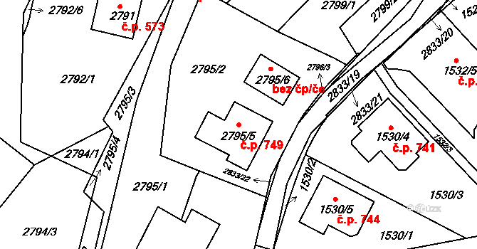 Bosonohy 749, Brno na parcele st. 2795/5 v KÚ Bosonohy, Katastrální mapa