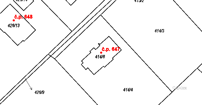 Krmelín 647 na parcele st. 414/6 v KÚ Krmelín, Katastrální mapa