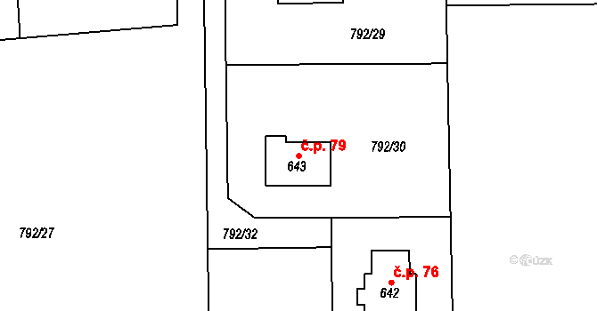 Halouny 79, Svinaře na parcele st. 643 v KÚ Svinaře, Katastrální mapa