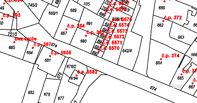 Kadaň 5570 na parcele st. 692 v KÚ Kadaň, Katastrální mapa