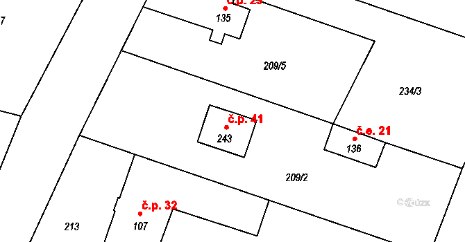 Podbrahy 41, Skorkov na parcele st. 243 v KÚ Skorkov, Katastrální mapa