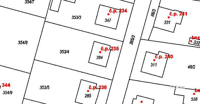 Sedlec 235, Sedlec-Prčice na parcele st. 284 v KÚ Sedlec u Votic, Katastrální mapa