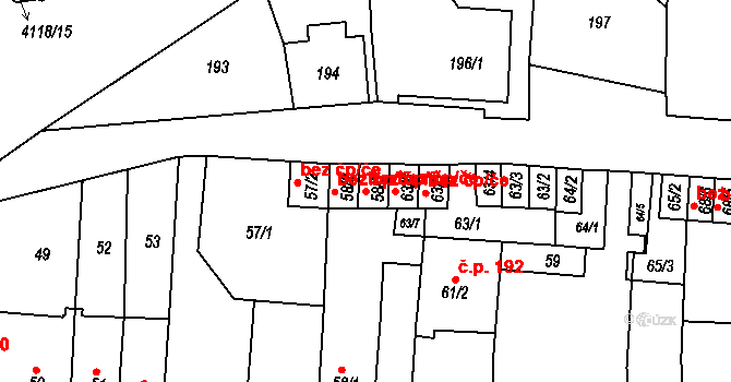 Jaroměř 42441404 na parcele st. 58/3 v KÚ Jaroměř, Katastrální mapa