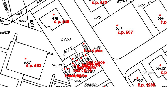 Brno 48638404 na parcele st. 577/4 v KÚ Komín, Katastrální mapa