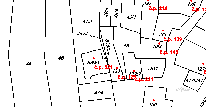 Ostrožská Lhota 129 na parcele st. 131/1 v KÚ Ostrožská Lhota, Katastrální mapa