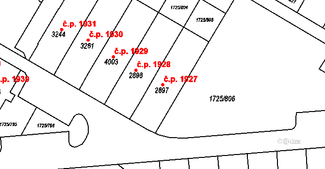 Uherský Brod 1927 na parcele st. 2897 v KÚ Uherský Brod, Katastrální mapa