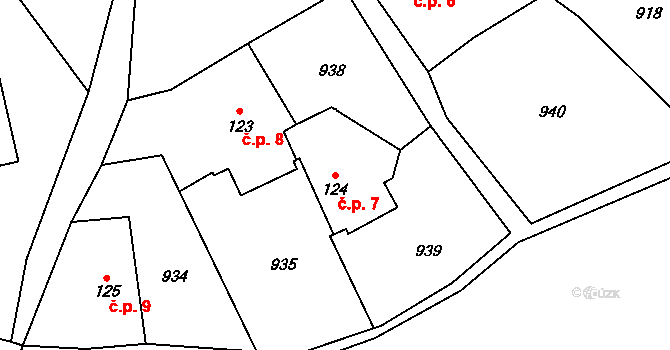Prosetín 7 na parcele st. 124 v KÚ Prosetín u Hlinska, Katastrální mapa