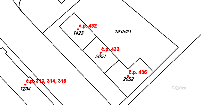 Hlinsko 432,433,435 na parcele st. 2052 v KÚ Hlinsko v Čechách, Katastrální mapa