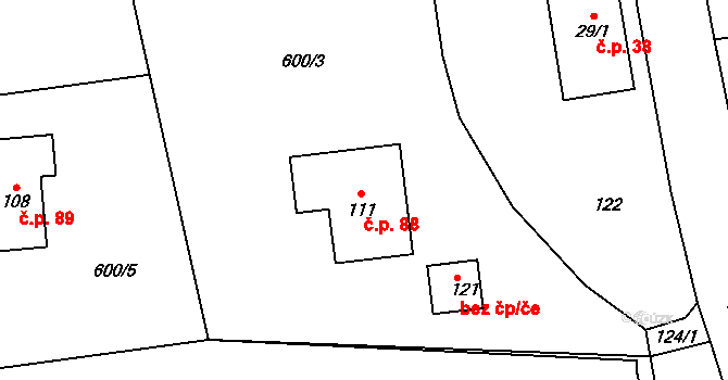 Synkov 88, Synkov-Slemeno na parcele st. 111 v KÚ Synkov, Katastrální mapa
