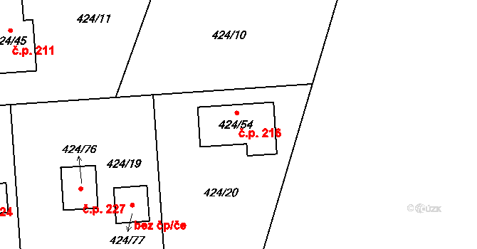 Hudcov 216, Teplice na parcele st. 424/54 v KÚ Hudcov, Katastrální mapa