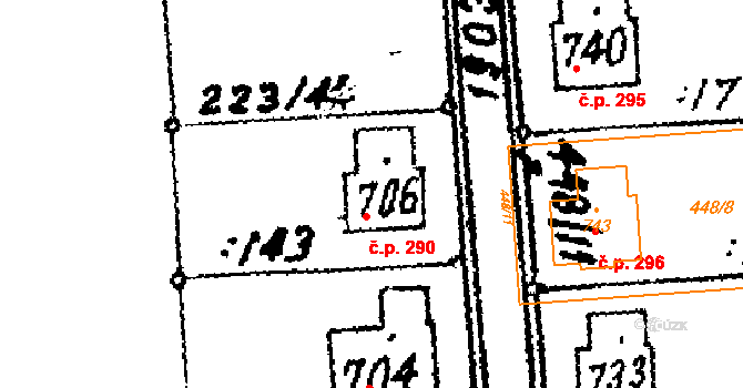 Trhová Kamenice 290 na parcele st. 706 v KÚ Trhová Kamenice, Katastrální mapa